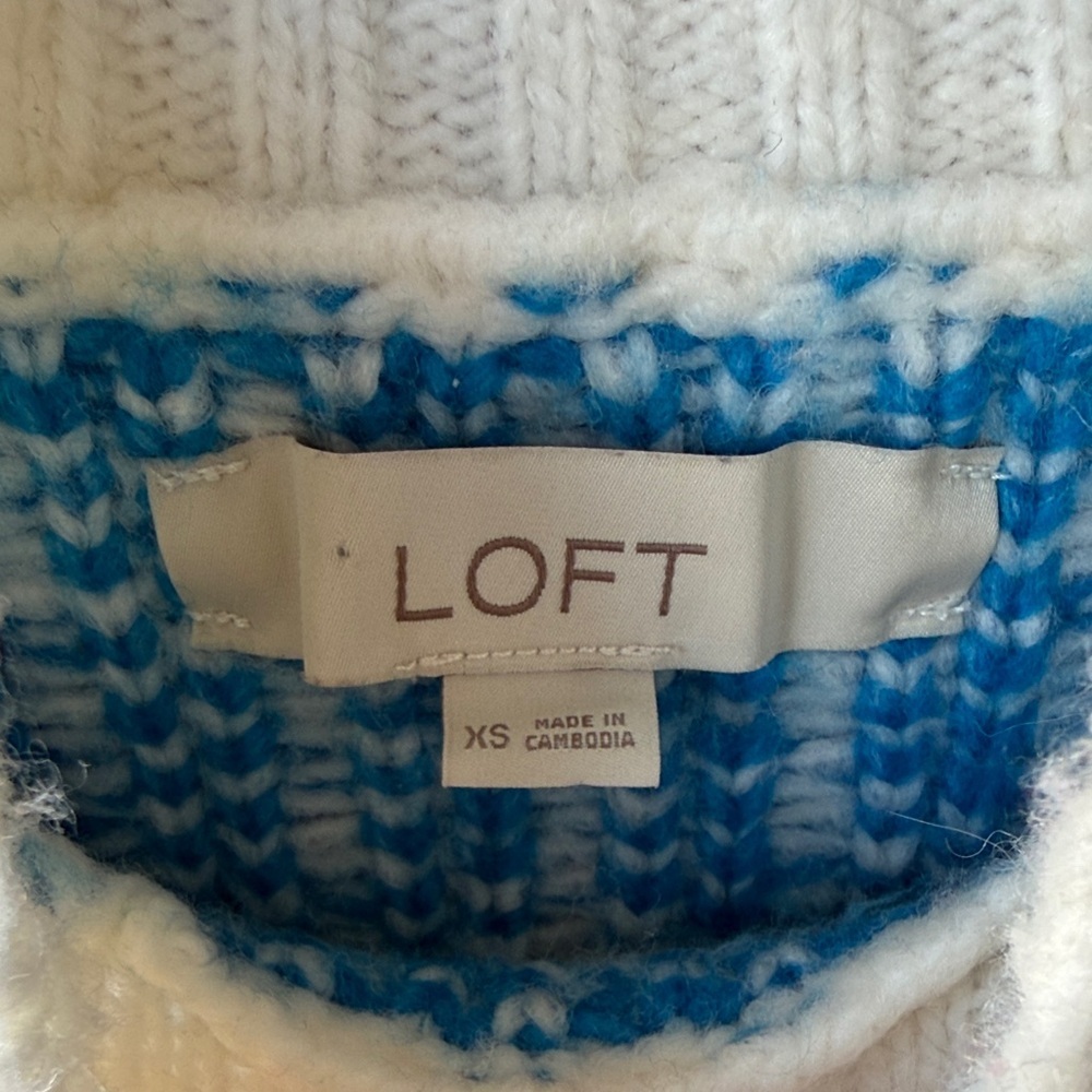 LOFT Women's Sweater with Blue and Pink Patterns - Picture 2 of 11